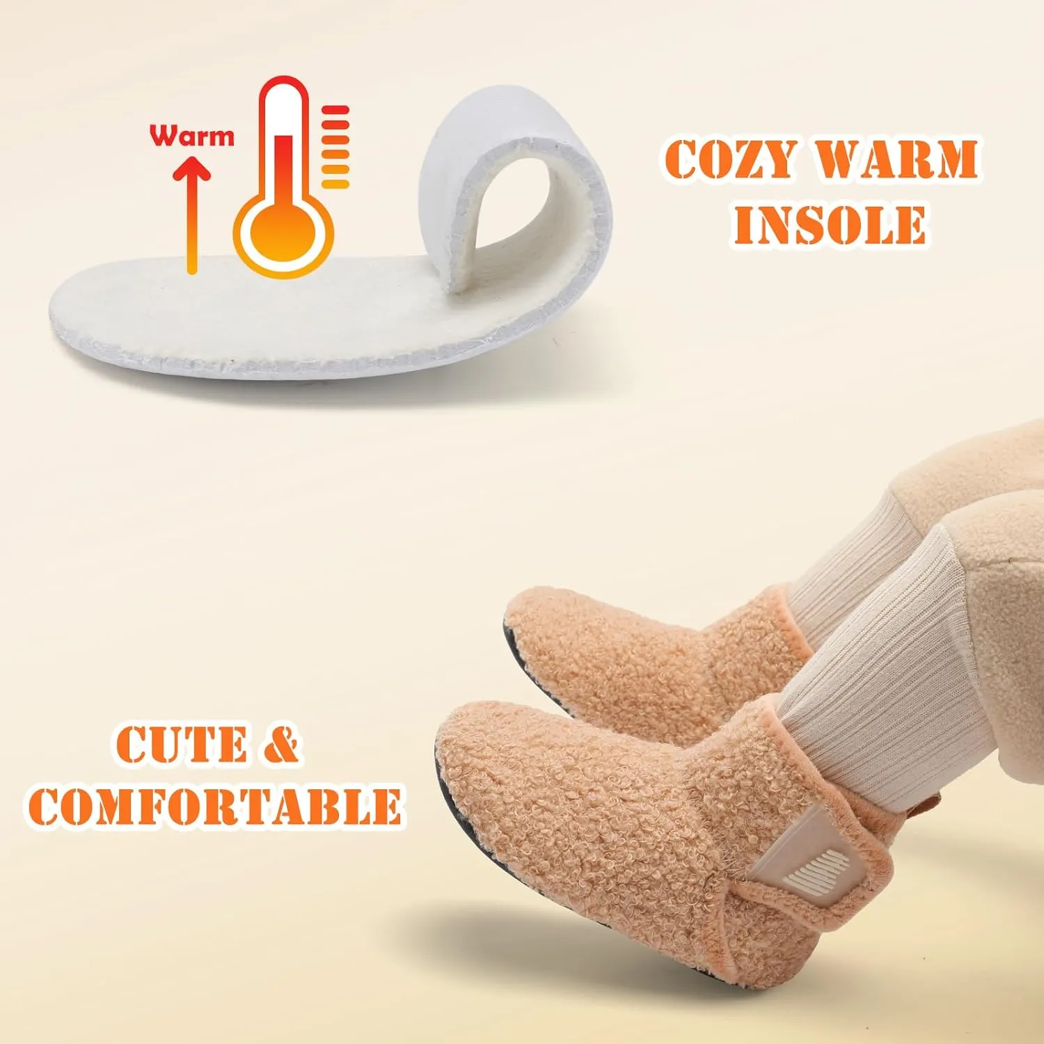BARERUN Toddler Slippers Girls Boys House Shoes Baby Winter Booties Plush Cozy Kids House Slipper Warm Lightweight Infant Walking Shoes Socks