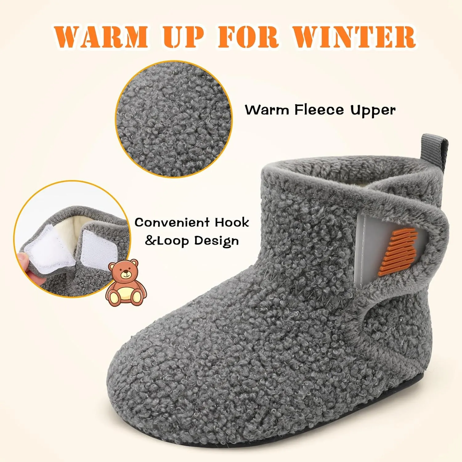 BARERUN Toddler Slippers Girls Boys House Shoes Baby Winter Booties Plush Cozy Kids House Slipper Warm Lightweight Infant Walking Shoes Socks