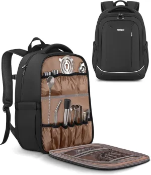 Bartender Bag, Travel Bartending Backpack for Carrying Bar Kit, Portable Bar Bag for Tools Set Storage Cocktail Shaker and Wine Bottle Carrier, Professional Mixology Gift (Backpack Only)
