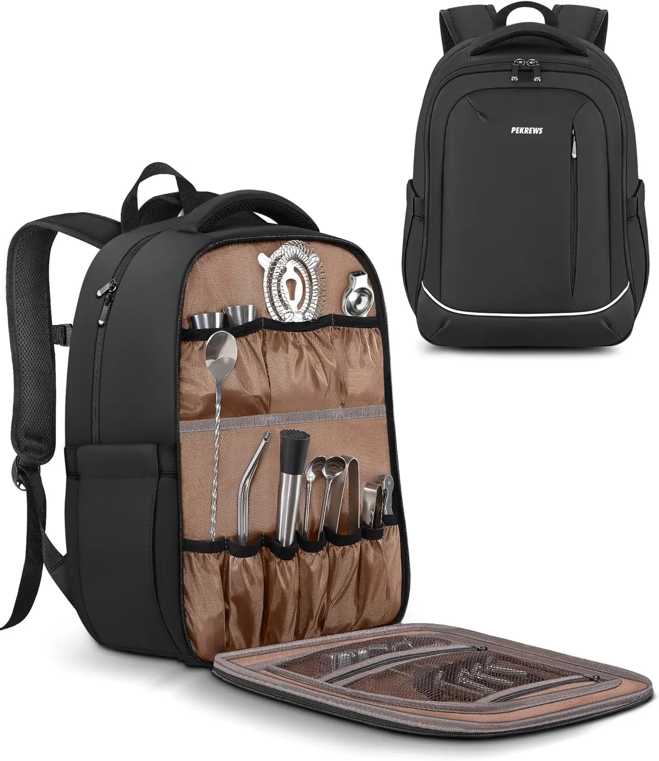 Bartender Bag, Travel Bartending Backpack for Carrying Bar Kit, Portable Bar Bag for Tools Set Storage Cocktail Shaker and Wine Bottle Carrier, Professional Mixology Gift (Backpack Only)