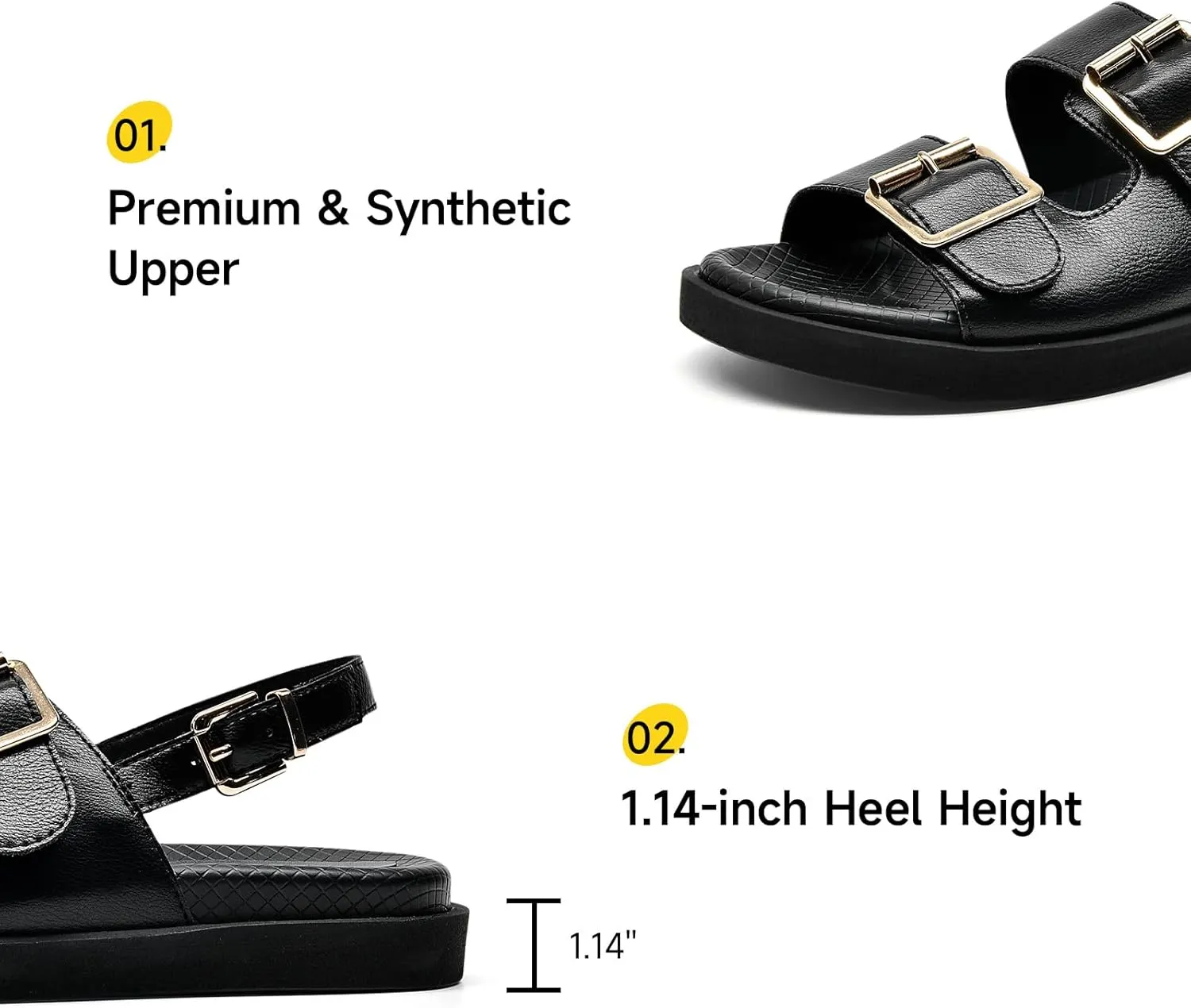 BEAU TODAY Flat Sandals for Women, Casual Leather Walking Sandals, Wide Adjustable Footbed Sandal with Back Strap, Comfortable Open Toe Dressy Summer Beach Sandal for Vacation Hiking