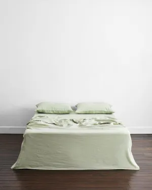 Bed Threads - Linen Flat Sheet - 100% French Flax Linen - 170 GSM - Luxury & Eco-Friendly - Breathable, Durable & Ultra-Soft - Single Flat Top Sheet Only - Machine Washable - Full/Queen - Sage