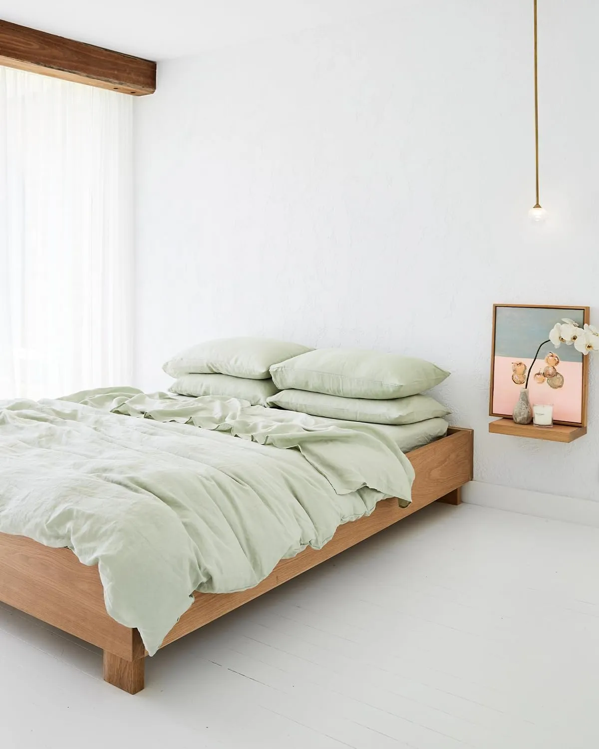 Bed Threads - Linen Flat Sheet - 100% French Flax Linen - 170 GSM - Luxury & Eco-Friendly - Breathable, Durable & Ultra-Soft - Single Flat Top Sheet Only - Machine Washable - Full/Queen - Sage