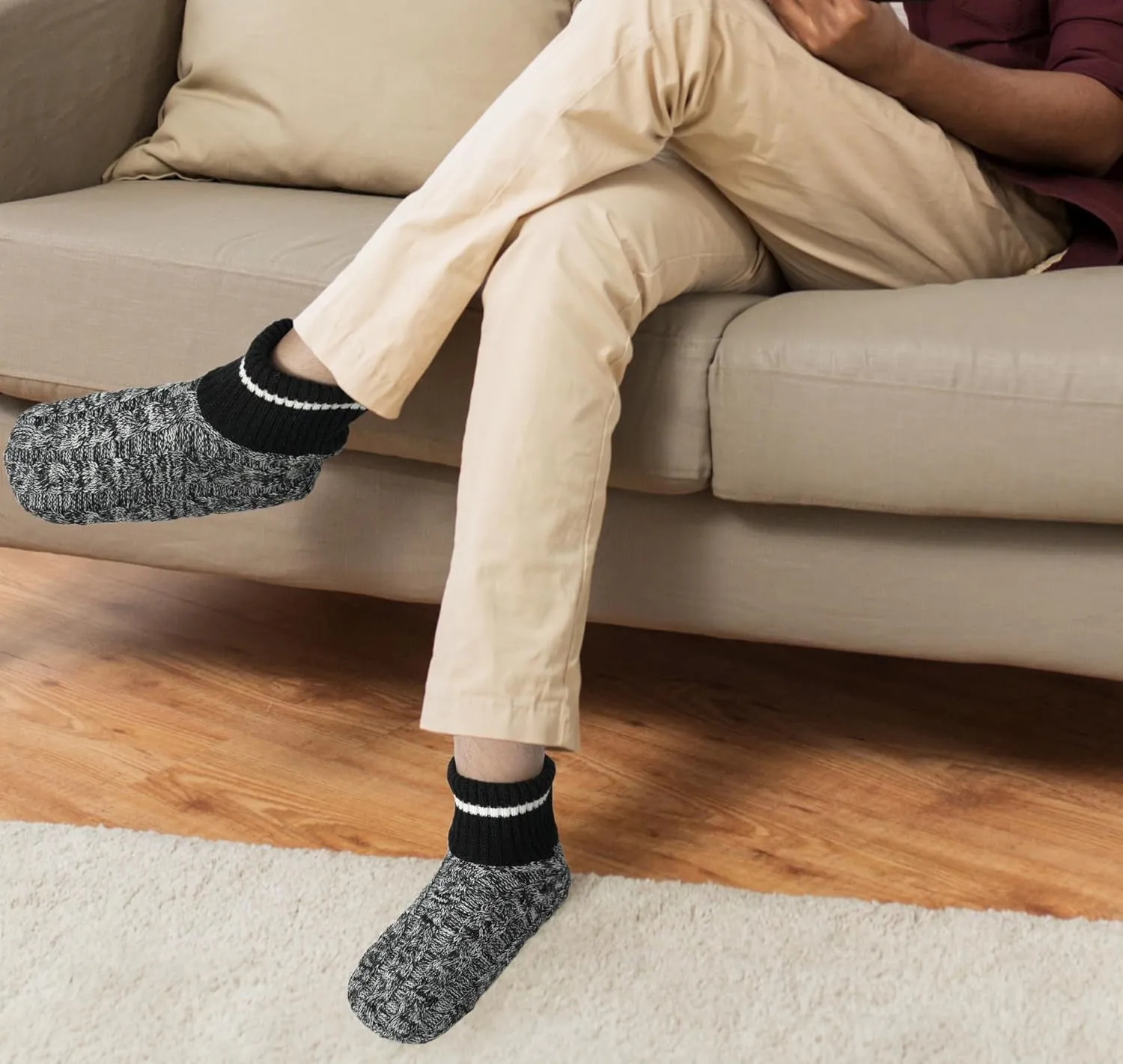 BenSorts Men Fuzzy Slipper Socks with Grippers Non Slip Indoor House Socks Christmas Gifts