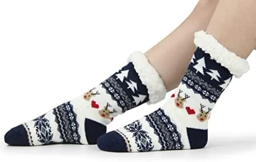 BenSorts Women Winter Thick Slipper Socks with Grippers Non Slip Warm Fuzzy Socks Christmas Gifts