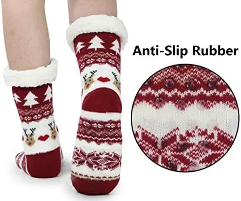 BenSorts Women Winter Thick Slipper Socks with Grippers Non Slip Warm Fuzzy Socks Christmas Gifts