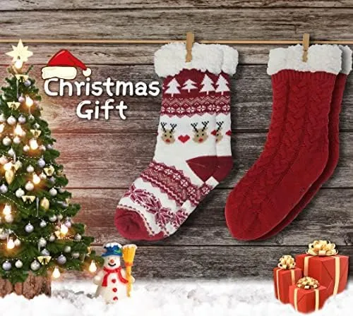 BenSorts Women Winter Thick Slipper Socks with Grippers Non Slip Warm Fuzzy Socks Christmas Gifts