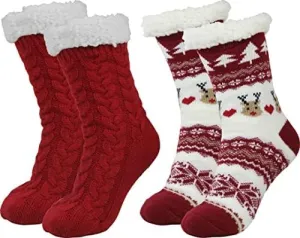 BenSorts Women Winter Thick Slipper Socks with Grippers Non Slip Warm Fuzzy Socks Christmas Gifts