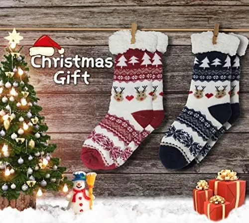 BenSorts Women Winter Thick Slipper Socks with Grippers Non Slip Warm Fuzzy Socks Christmas Gifts