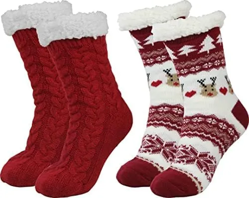 BenSorts Women Winter Thick Slipper Socks with Grippers Non Slip Warm Fuzzy Socks Christmas Gifts