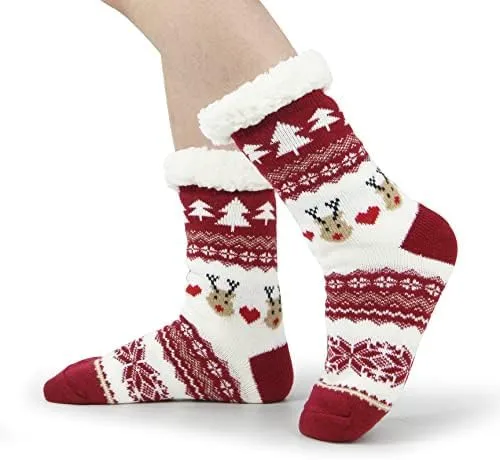 BenSorts Women Winter Thick Slipper Socks with Grippers Non Slip Warm Fuzzy Socks Christmas Gifts