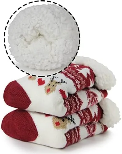 BenSorts Women Winter Thick Slipper Socks with Grippers Non Slip Warm Fuzzy Socks Christmas Gifts