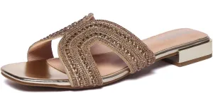Bernal Women Sparkle Rhinestone Slide Sandals Fashion Outdoor Slip On H-Band Flat Slippers Summer Beach Sandals