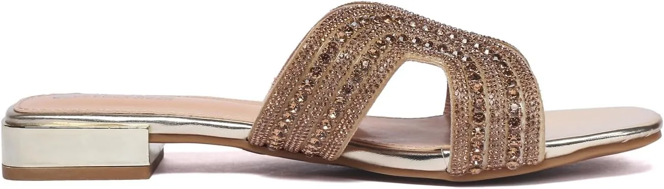 Bernal Women Sparkle Rhinestone Slide Sandals Fashion Outdoor Slip On H-Band Flat Slippers Summer Beach Sandals