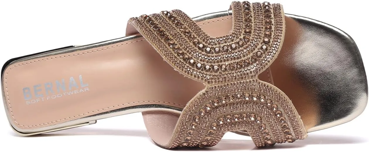 Bernal Women Sparkle Rhinestone Slide Sandals Fashion Outdoor Slip On H-Band Flat Slippers Summer Beach Sandals