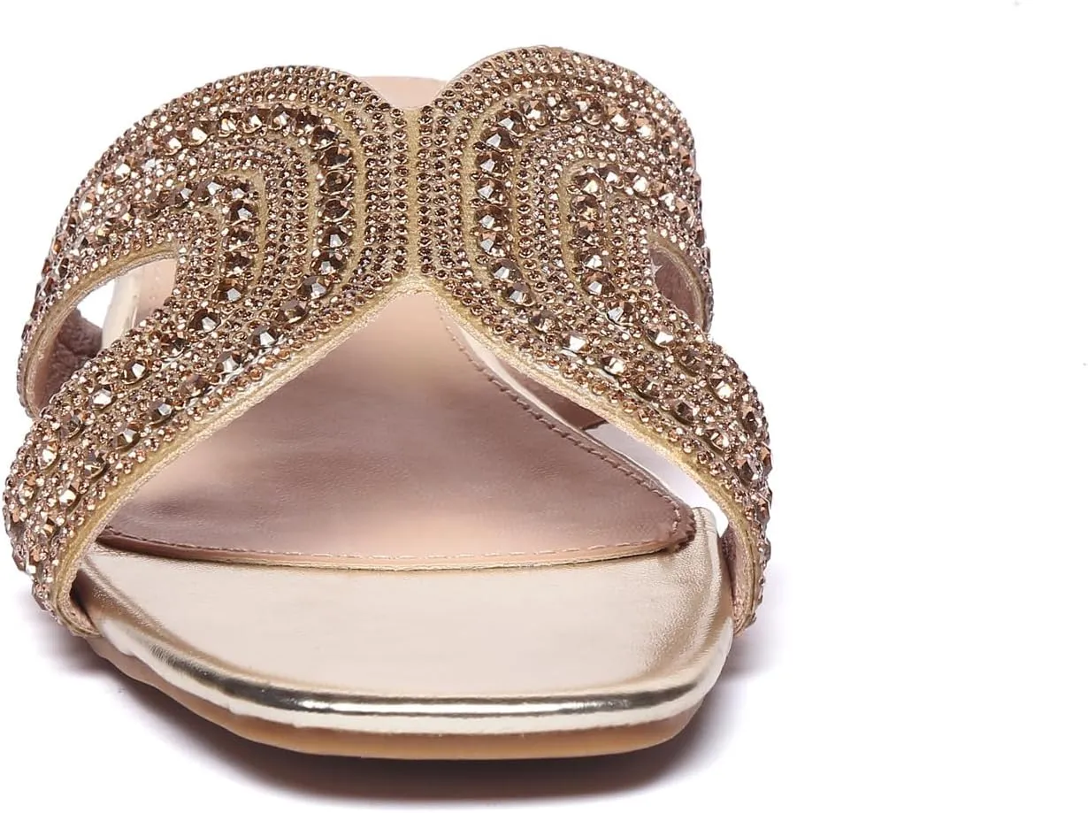 Bernal Women Sparkle Rhinestone Slide Sandals Fashion Outdoor Slip On H-Band Flat Slippers Summer Beach Sandals