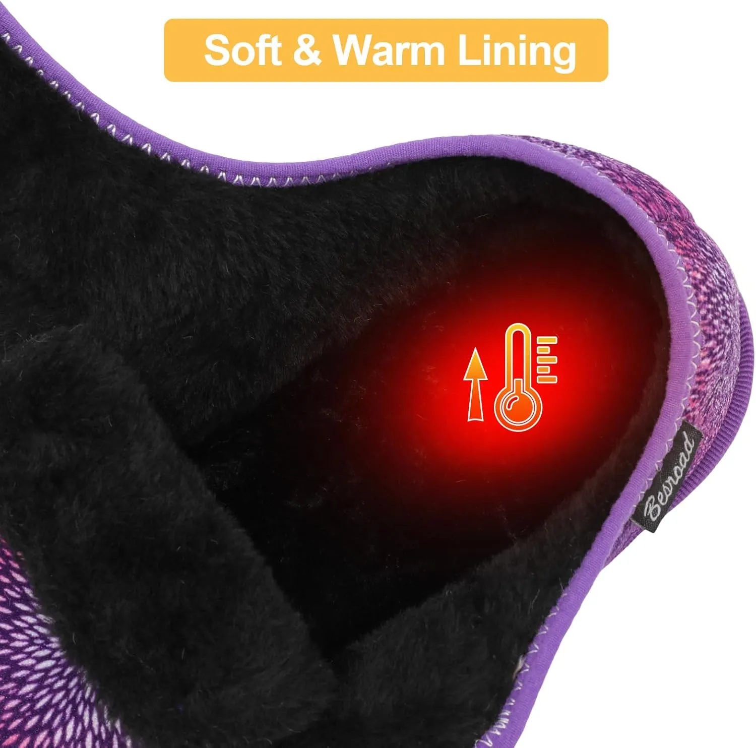 Besroad Womens Furry Memory Foam House Slippers Wide Diabetic Shoes Adjustable Bedroom Slippers Arthritis Edema Swollen House Shoes Indoor Outdoor