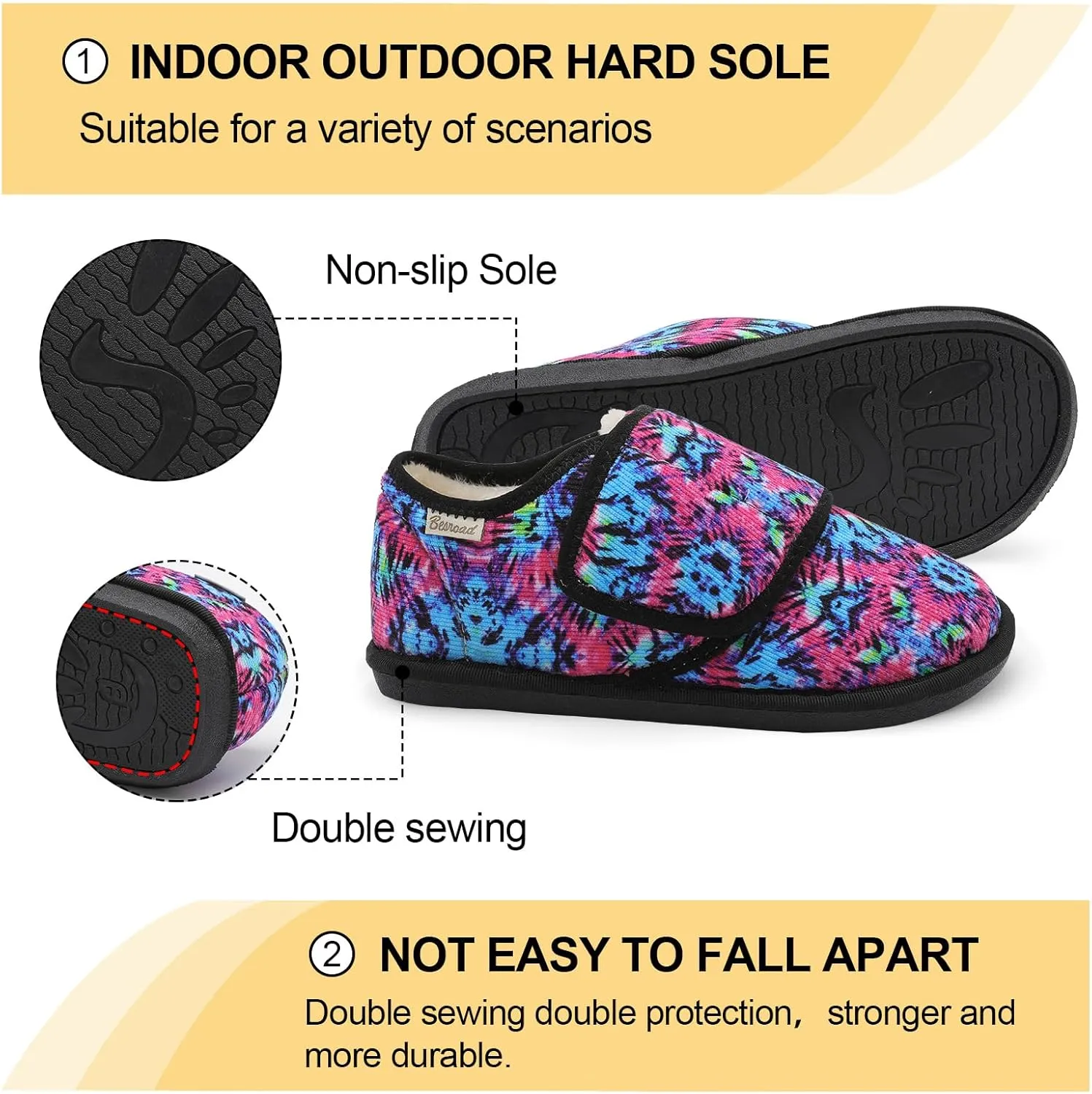 Besroad Womens Furry Memory Foam House Slippers Wide Diabetic Shoes Adjustable Bedroom Slippers Arthritis Edema Swollen House Shoes Indoor Outdoor