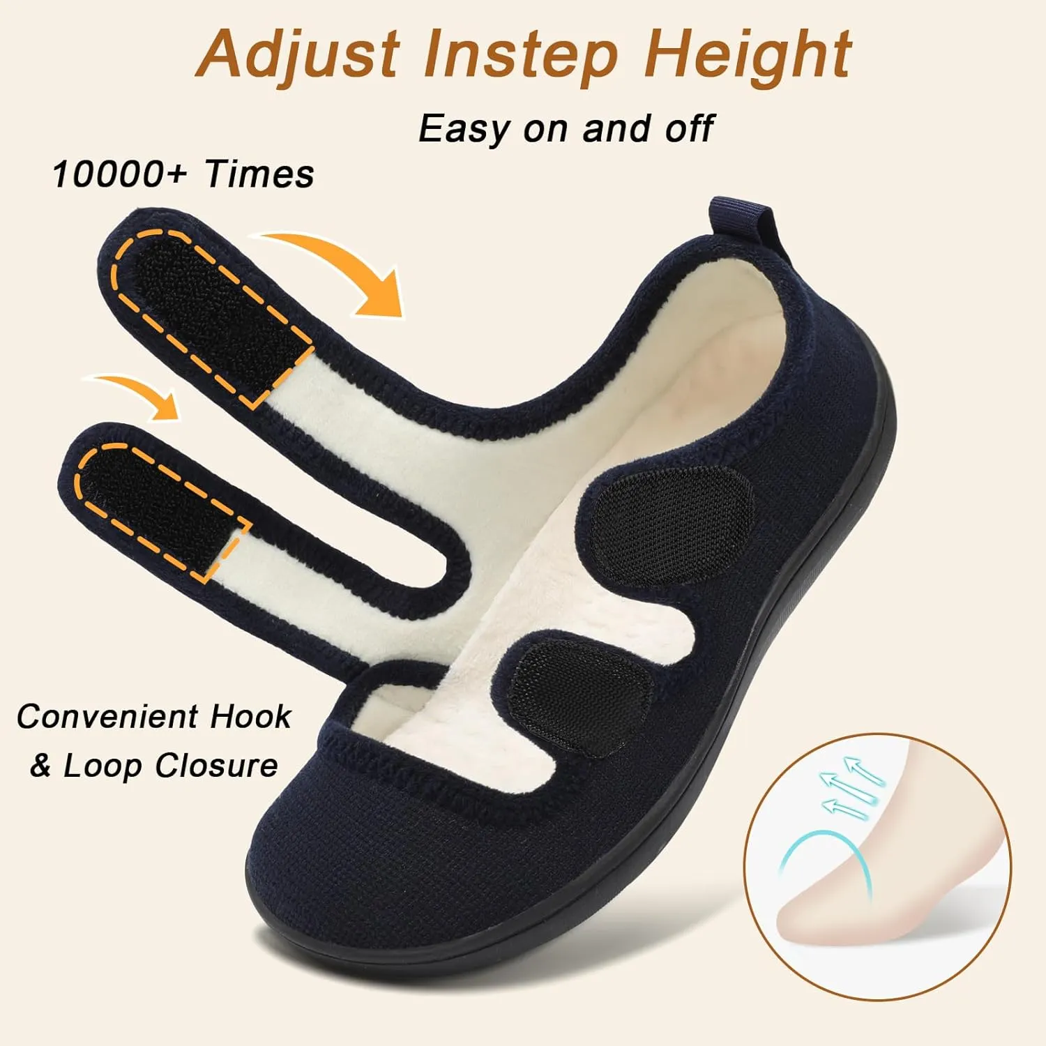 Besroad Womens Slippers Wide House Shoes Adjustable Fuzzy Diabetic Shoes Arthritis Edema Swollen Bedroom Slippers Indoor Outdoor