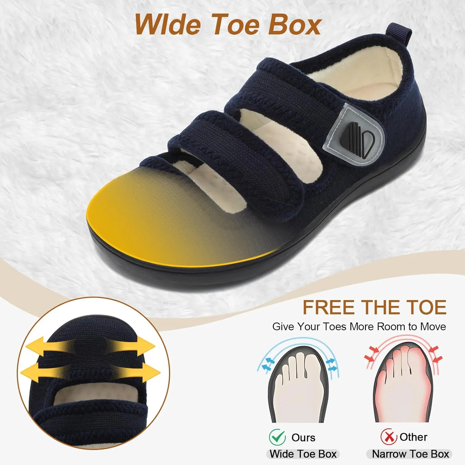 Besroad Womens Slippers Wide House Shoes Adjustable Fuzzy Diabetic Shoes Arthritis Edema Swollen Bedroom Slippers Indoor Outdoor