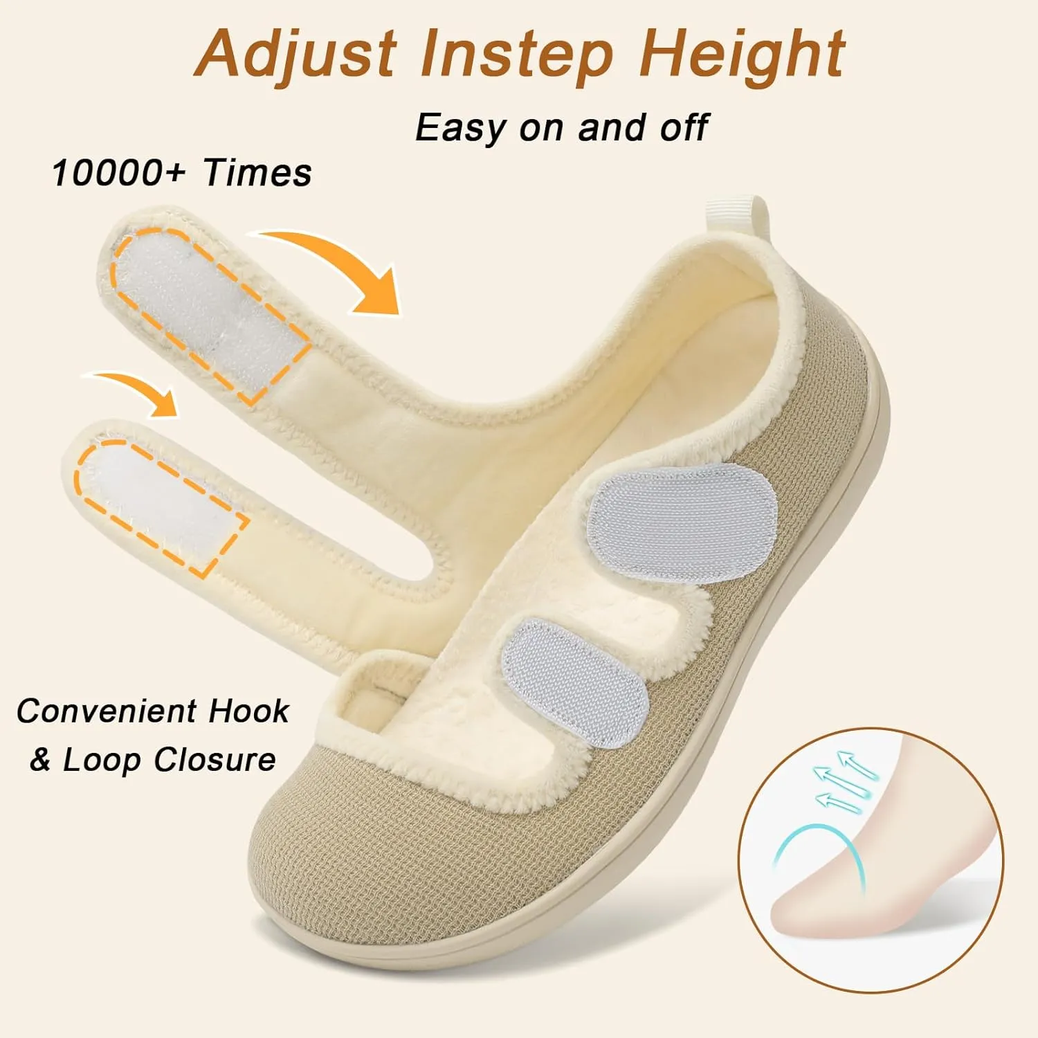 Besroad Womens Slippers Wide House Shoes Adjustable Fuzzy Diabetic Shoes Arthritis Edema Swollen Bedroom Slippers Indoor Outdoor