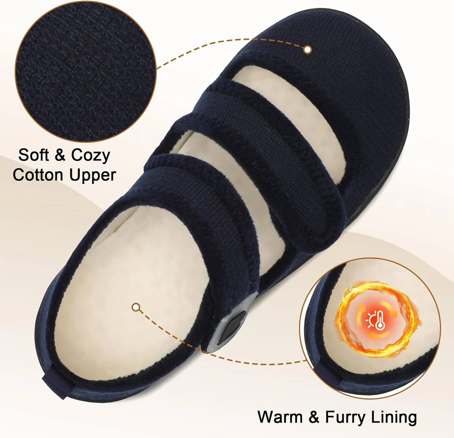 Besroad Womens Slippers Wide House Shoes Adjustable Fuzzy Diabetic Shoes Arthritis Edema Swollen Bedroom Slippers Indoor Outdoor