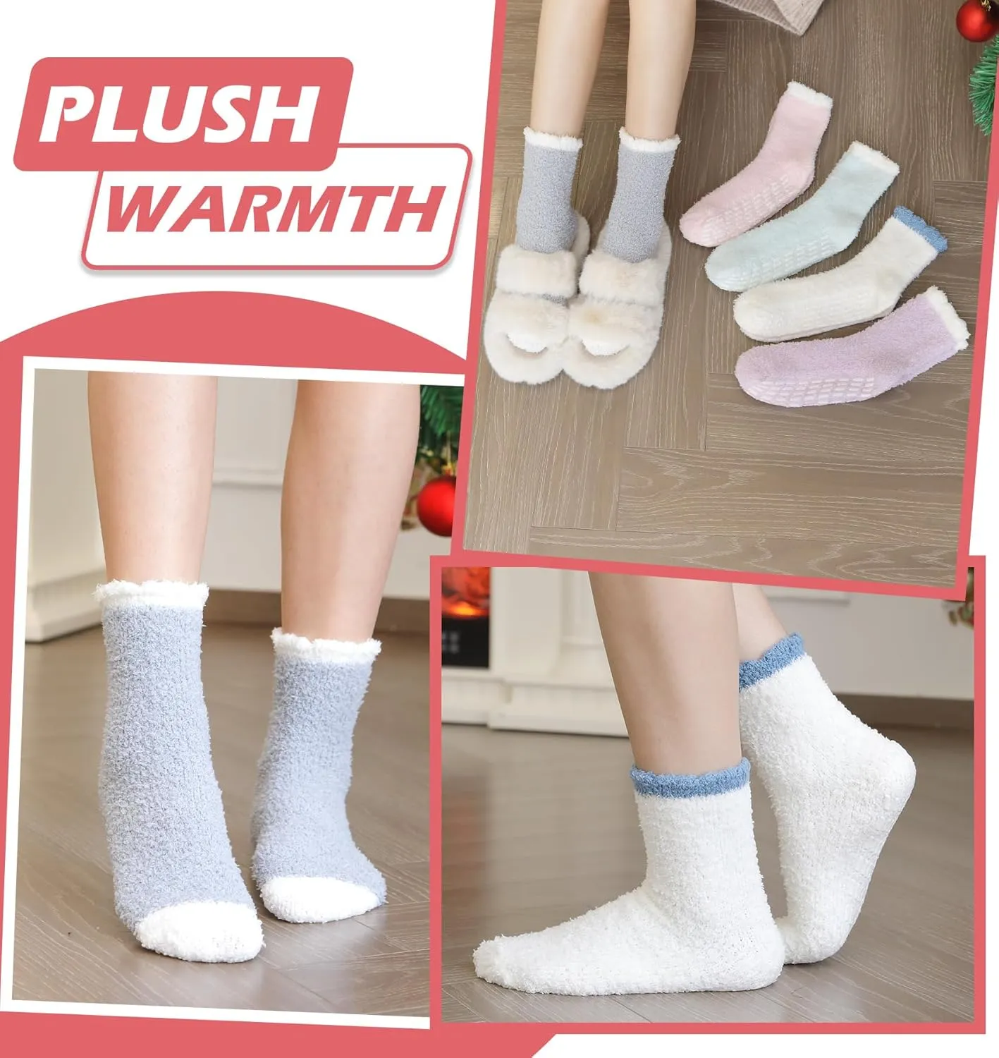 Bevigorio Non Slip Slipper Socks for Women Hospital Fuzzy Socks with Grips Cozy Grippy Winter Warm Gifts