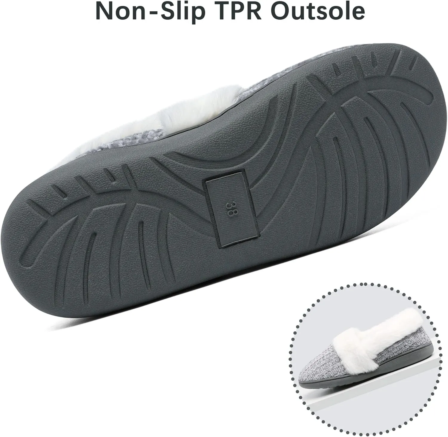 Bigwow Women's Fuzzy Slippers with Memory Foam Chenille Knit Slip On Plush Lined Closed Back-Heel House Slipper Warm Cozy Indoor Outdoor Shoes
