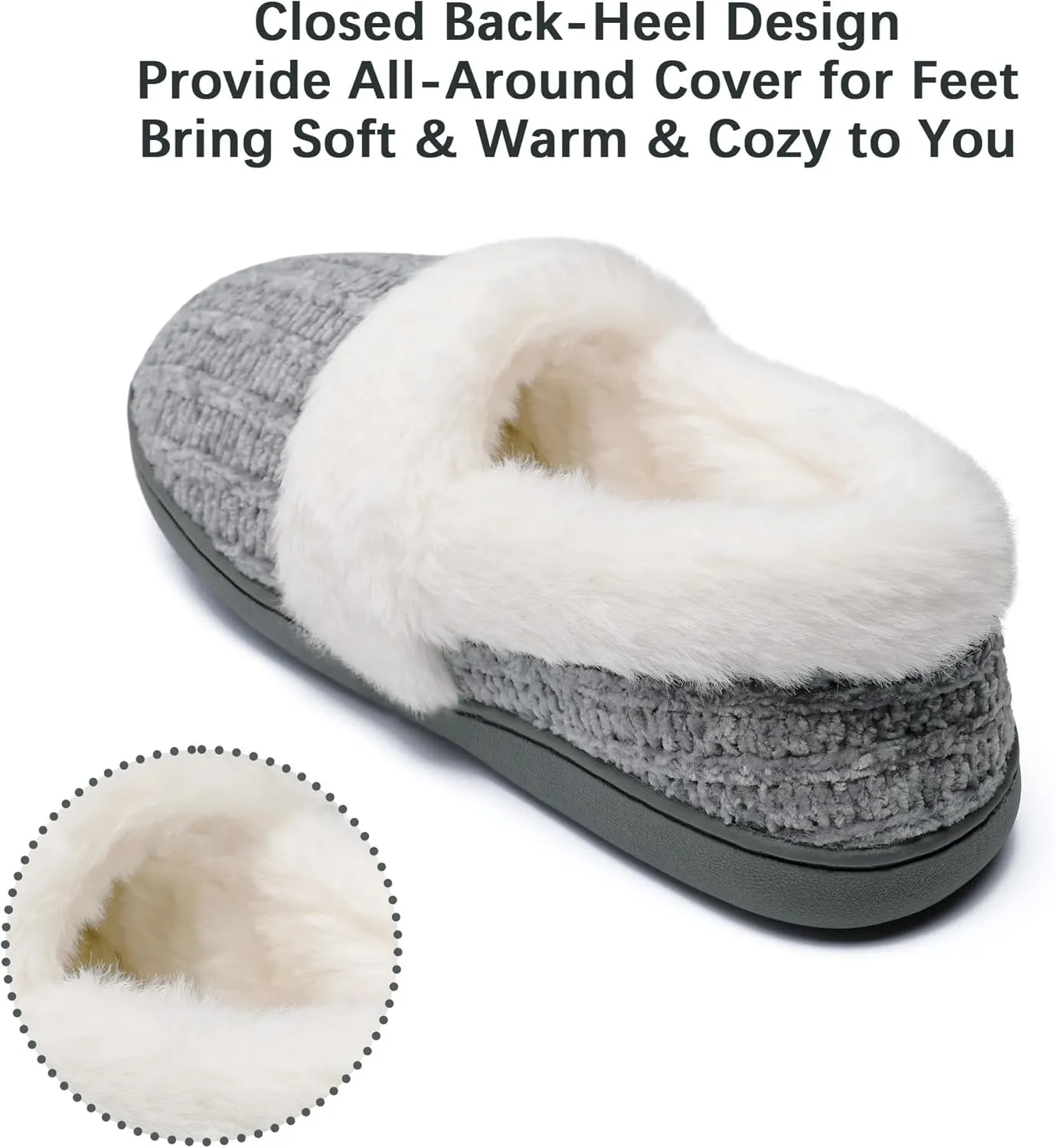 Bigwow Women's Fuzzy Slippers with Memory Foam Chenille Knit Slip On Plush Lined Closed Back-Heel House Slipper Warm Cozy Indoor Outdoor Shoes