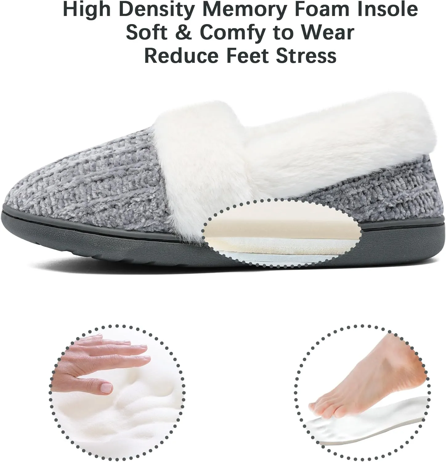 Bigwow Women's Fuzzy Slippers with Memory Foam Chenille Knit Slip On Plush Lined Closed Back-Heel House Slipper Warm Cozy Indoor Outdoor Shoes
