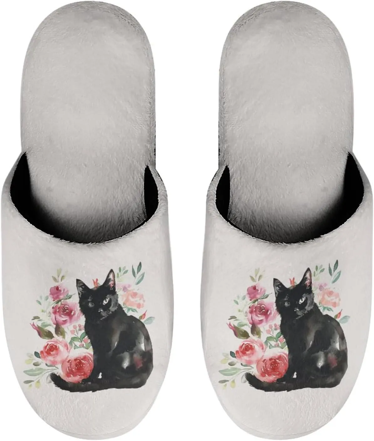 Black Cat And Flowers Men's Slipper Non Slip Comfortable Winter Warm Home House Shoes Indoor Slippers