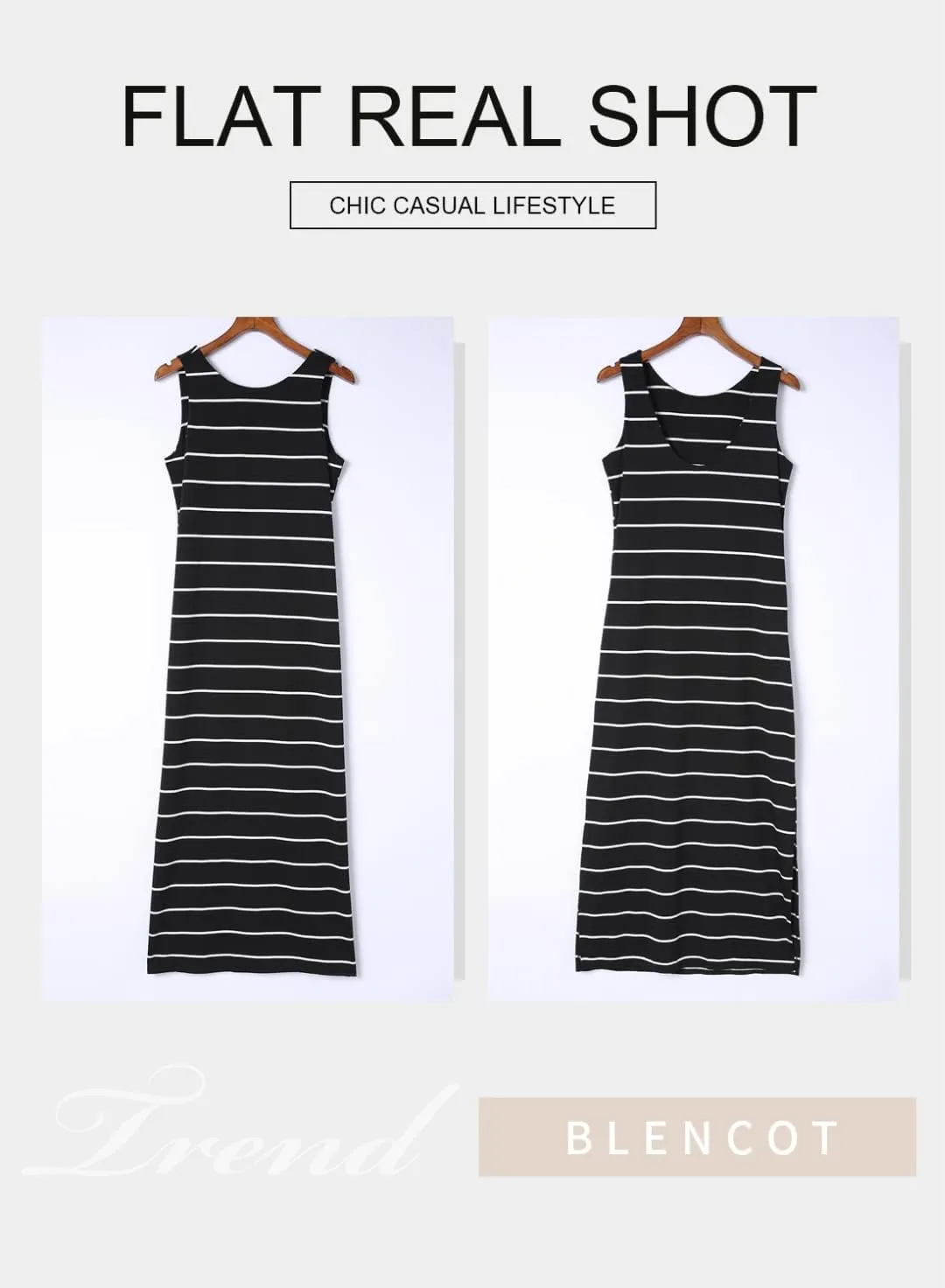 BLENCOT Womens 2025 Spring Summer V Neck Striped Dress Sleeveless String Side Slit Casual Maxi Beach Dress