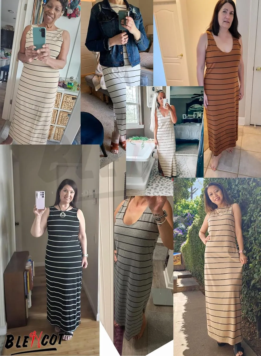 BLENCOT Womens 2025 Spring Summer V Neck Striped Dress Sleeveless String Side Slit Casual Maxi Beach Dress