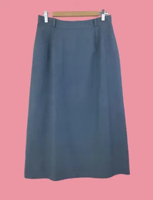 Blue grey lightweight straight midi skirt with belt loops