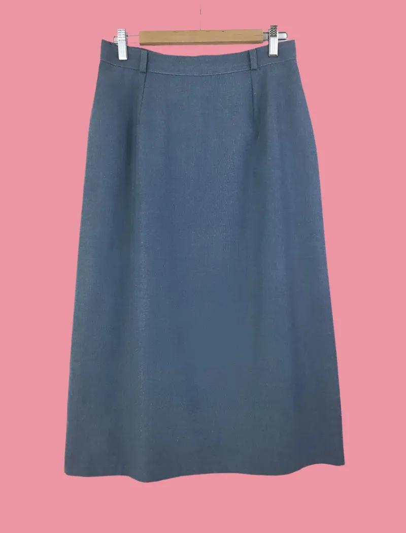 Blue grey lightweight straight midi skirt with belt loops