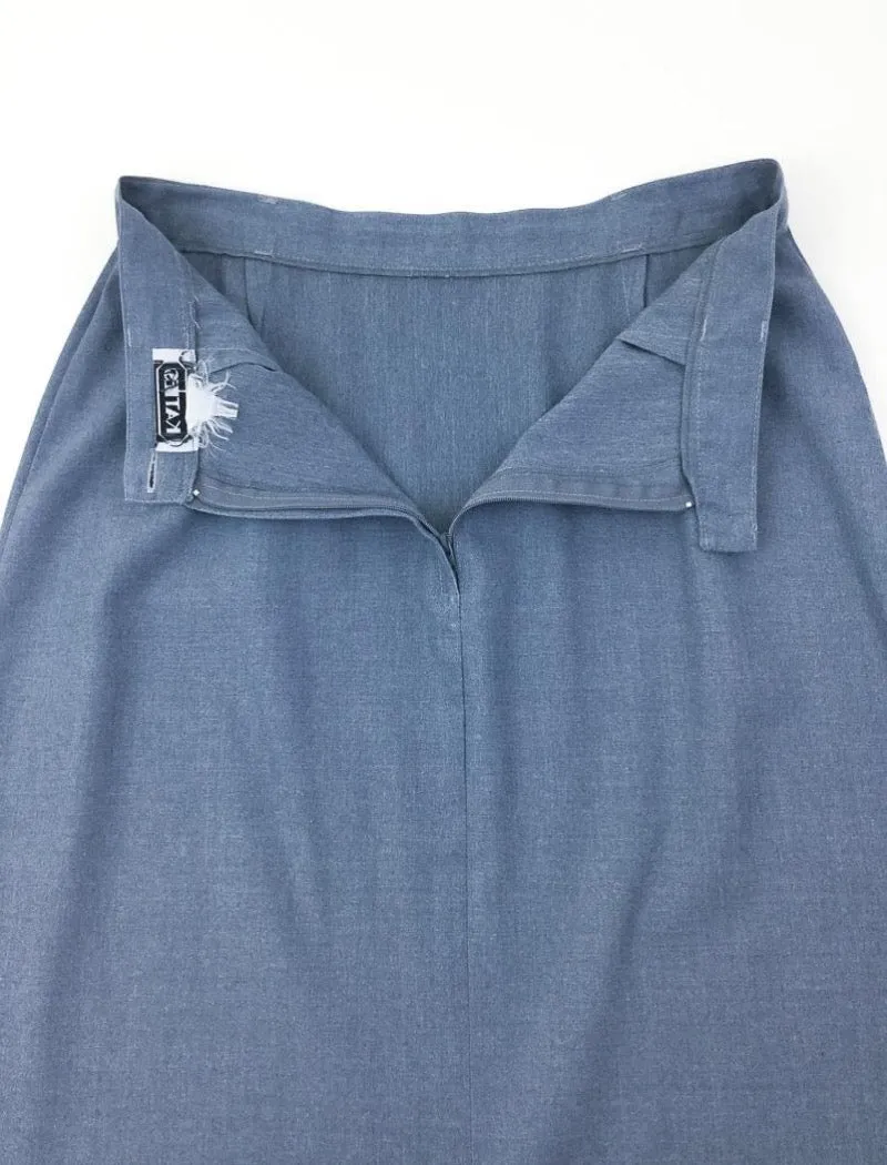 Blue grey lightweight straight midi skirt with belt loops