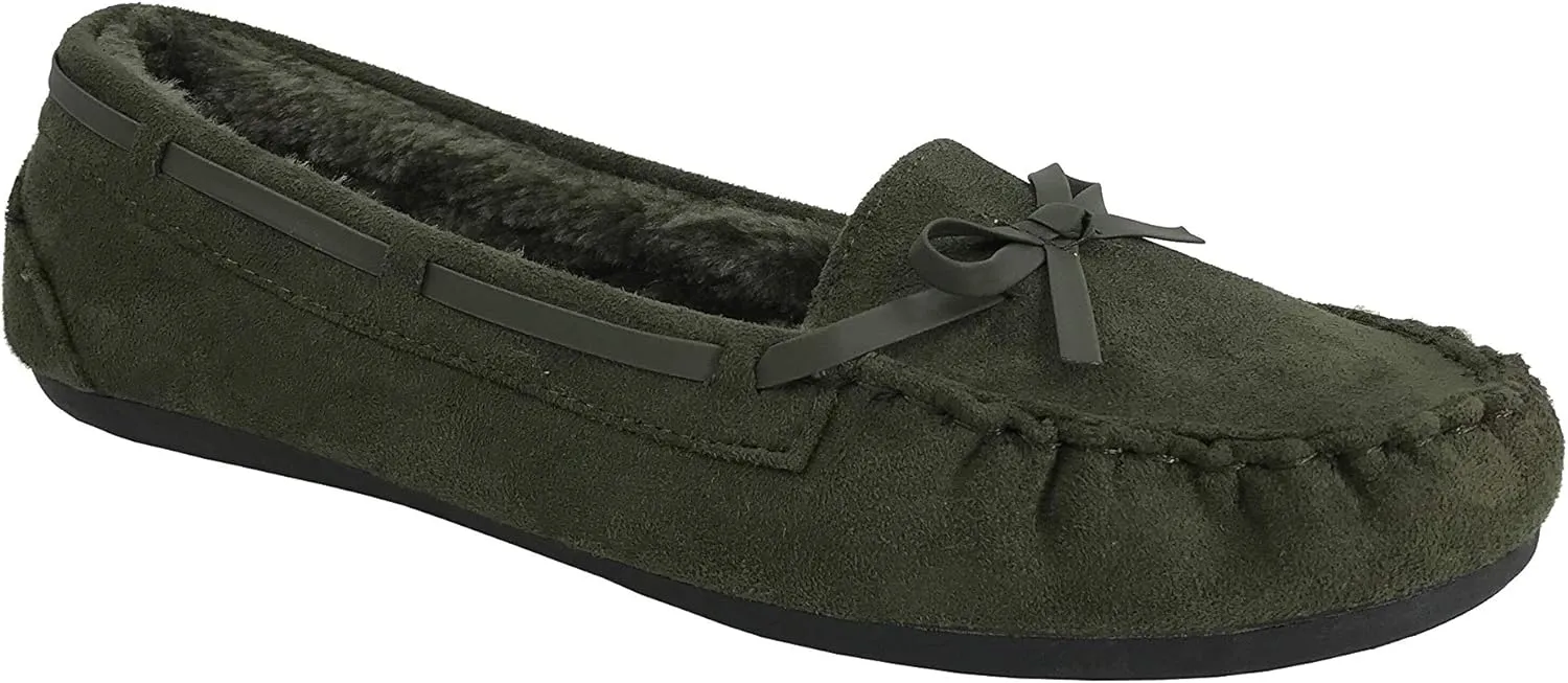 Blueberry Womens Faux Soft Suede Fur Lined Moccasin House Slippers Indoor Outdoor