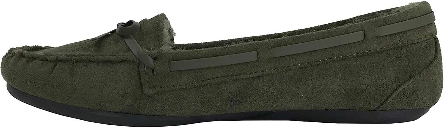 Blueberry Womens Faux Soft Suede Fur Lined Moccasin House Slippers Indoor Outdoor