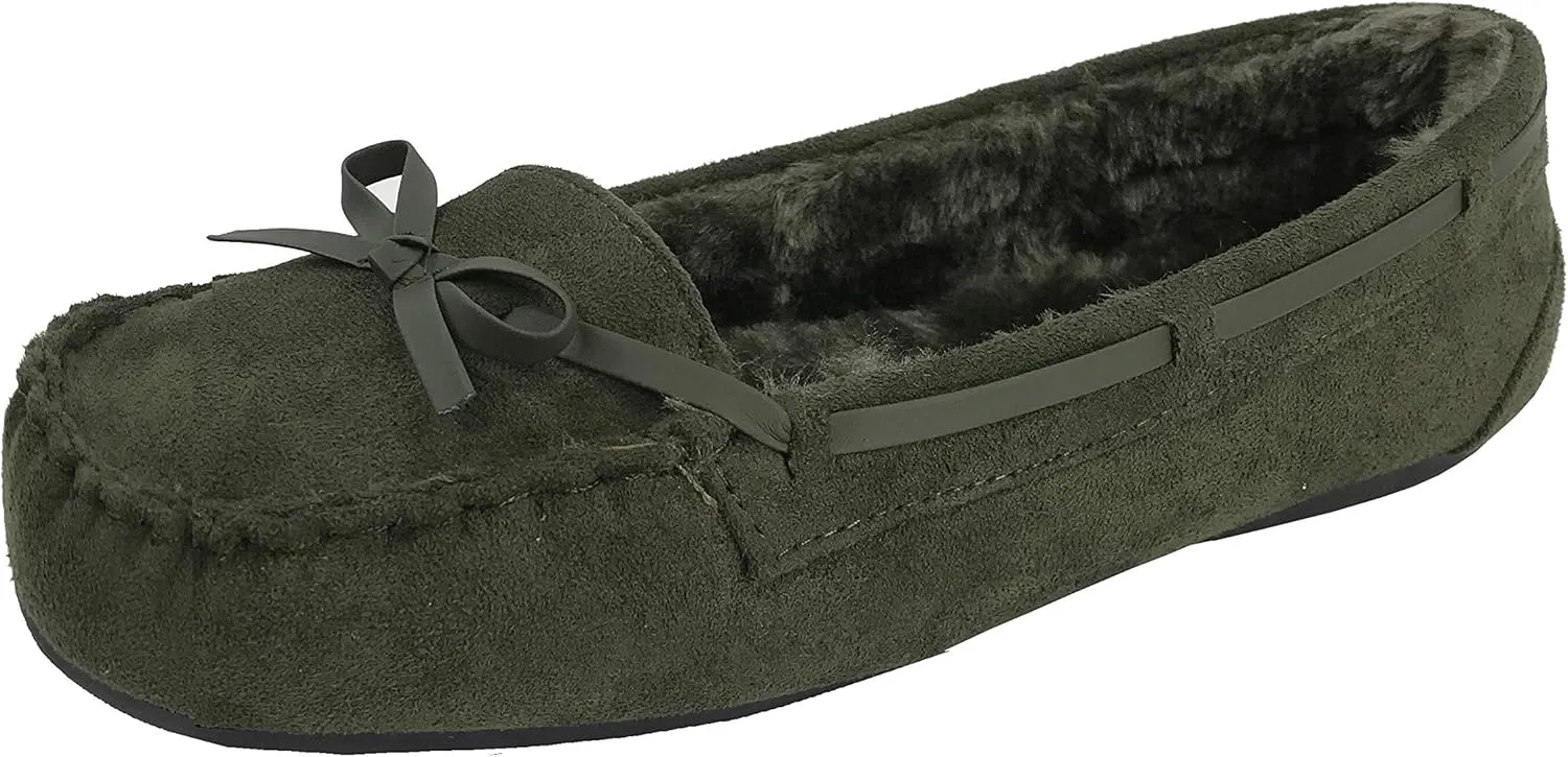 Blueberry Womens Faux Soft Suede Fur Lined Moccasin House Slippers Indoor Outdoor