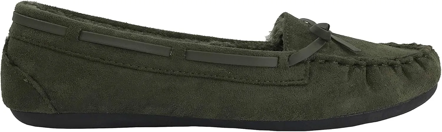Blueberry Womens Faux Soft Suede Fur Lined Moccasin House Slippers Indoor Outdoor