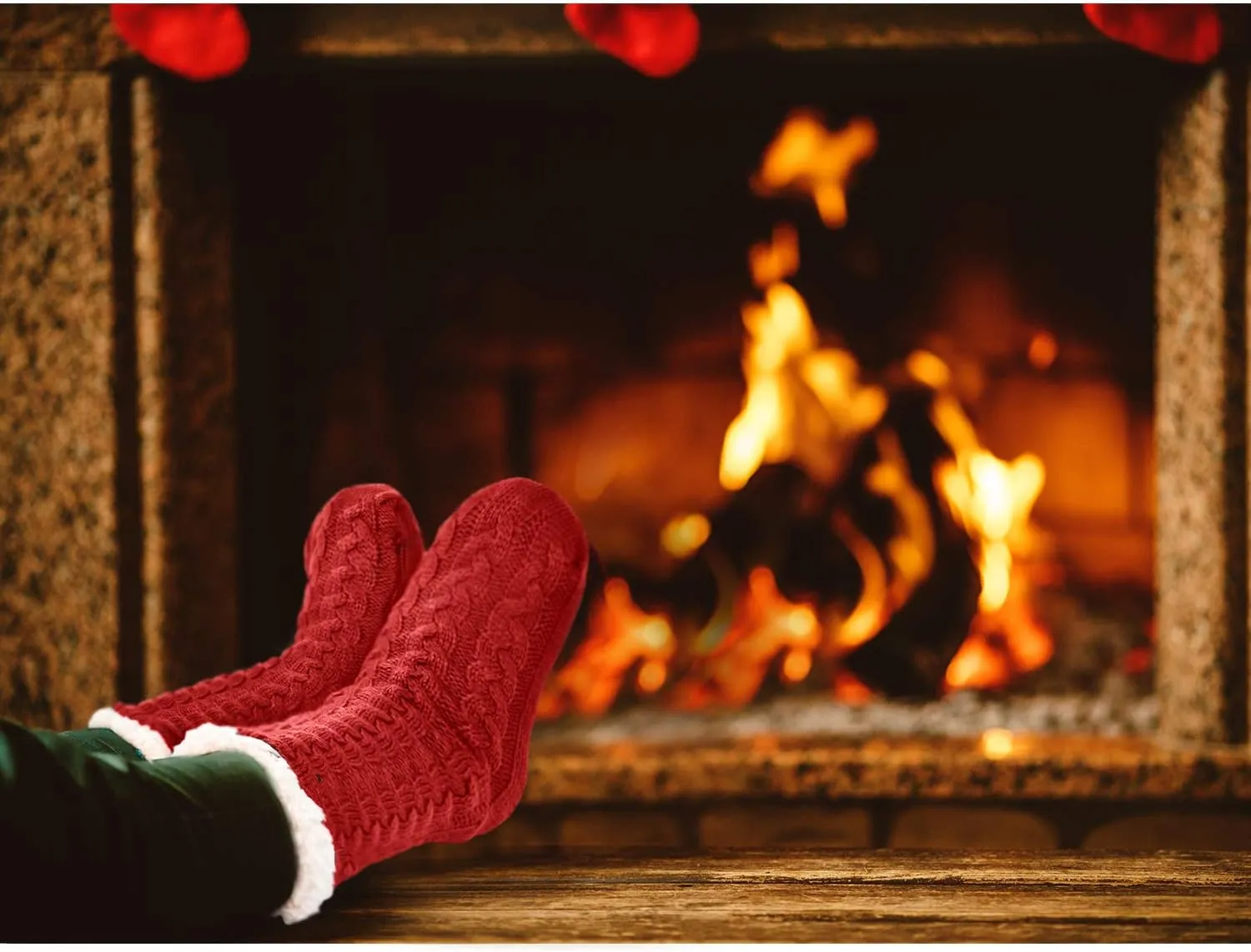 Boao 2 Pairs Women Warm Slipper Socks Christmas Fuzzy Winter Fleece Socks with Grippers Lined Non Slip Slipper Gift