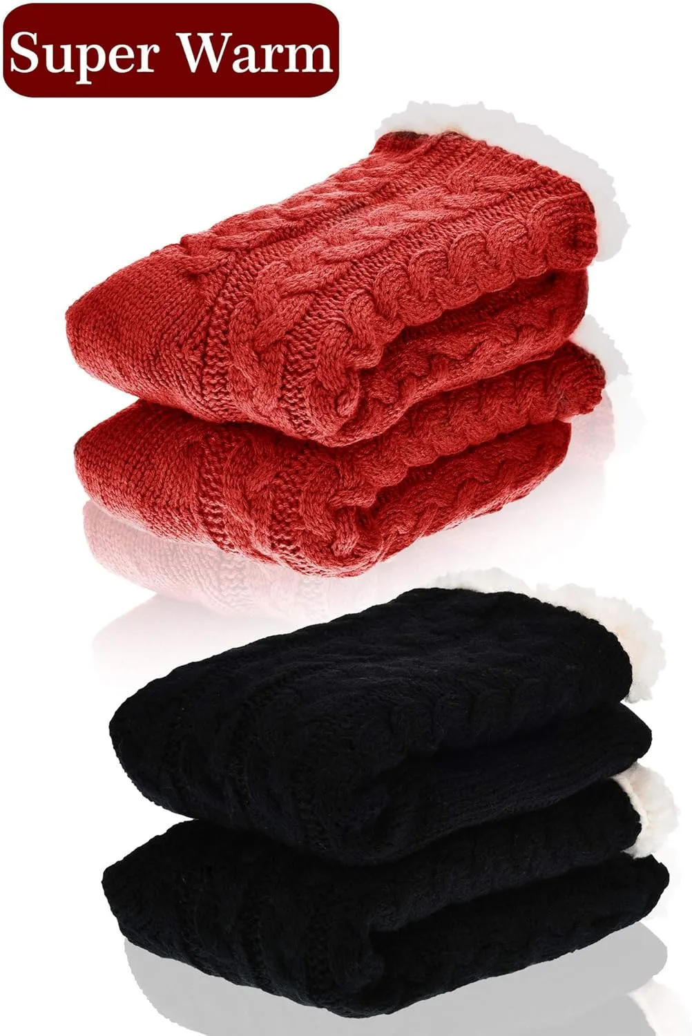 Boao 2 Pairs Women Warm Slipper Socks Christmas Fuzzy Winter Fleece Socks with Grippers Lined Non Slip Slipper Gift