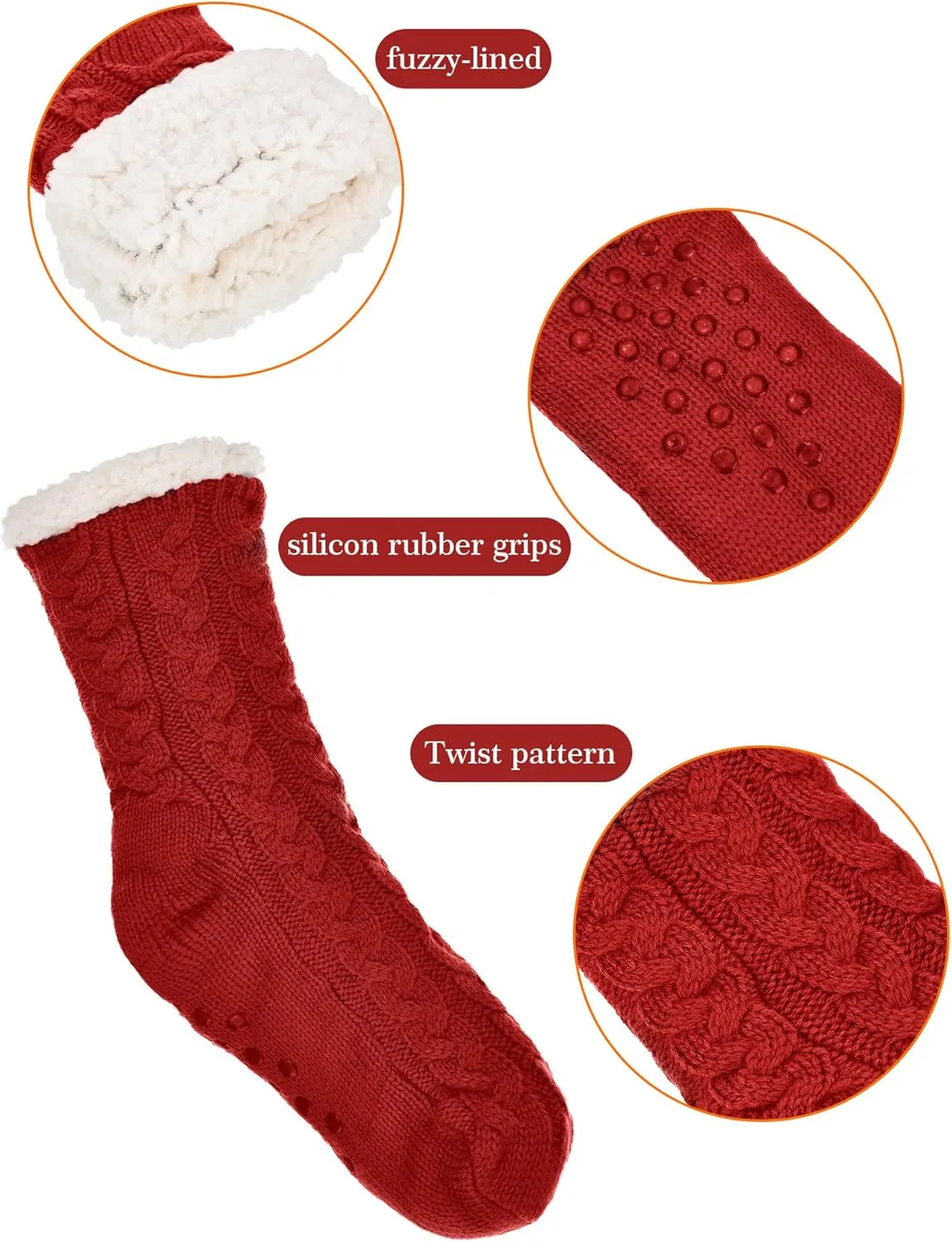 Boao 2 Pairs Women Warm Slipper Socks Christmas Fuzzy Winter Fleece Socks with Grippers Lined Non Slip Slipper Gift