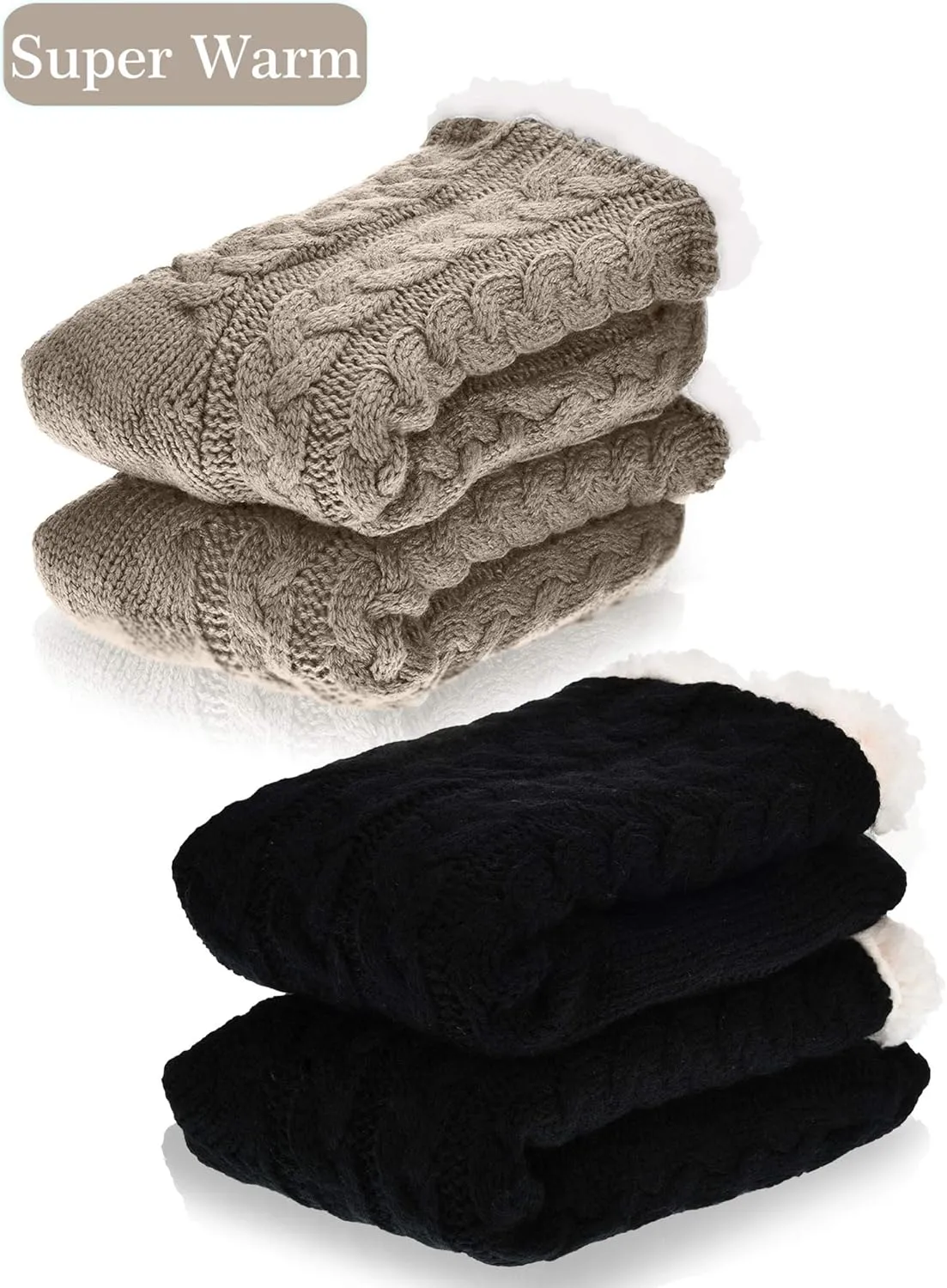 Boao 2 Pairs Women Warm Slipper Socks Christmas Fuzzy Winter Fleece Socks with Grippers Lined Non Slip Slipper Gift