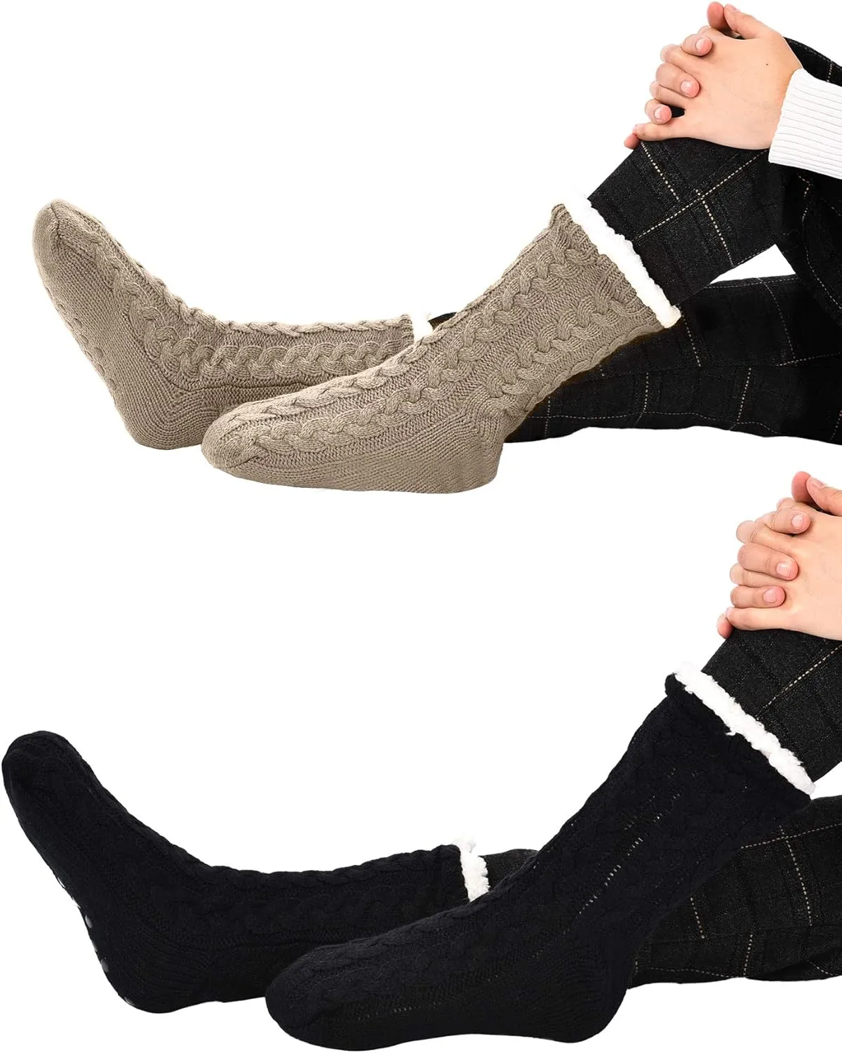 Boao 2 Pairs Women Warm Slipper Socks Christmas Fuzzy Winter Fleece Socks with Grippers Lined Non Slip Slipper Gift