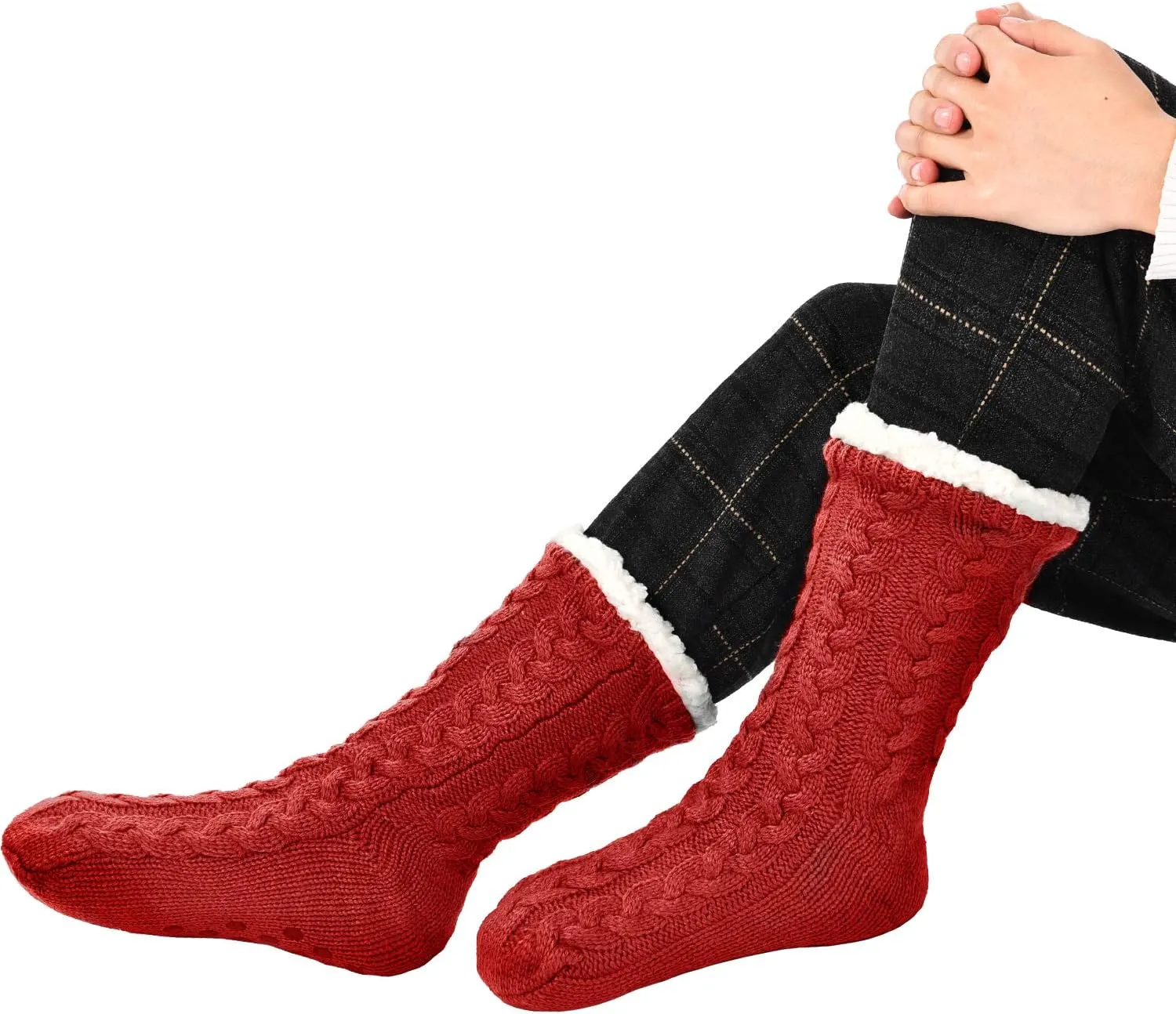 Boao 2 Pairs Women Warm Slipper Socks Christmas Fuzzy Winter Fleece Socks with Grippers Lined Non Slip Slipper Gift