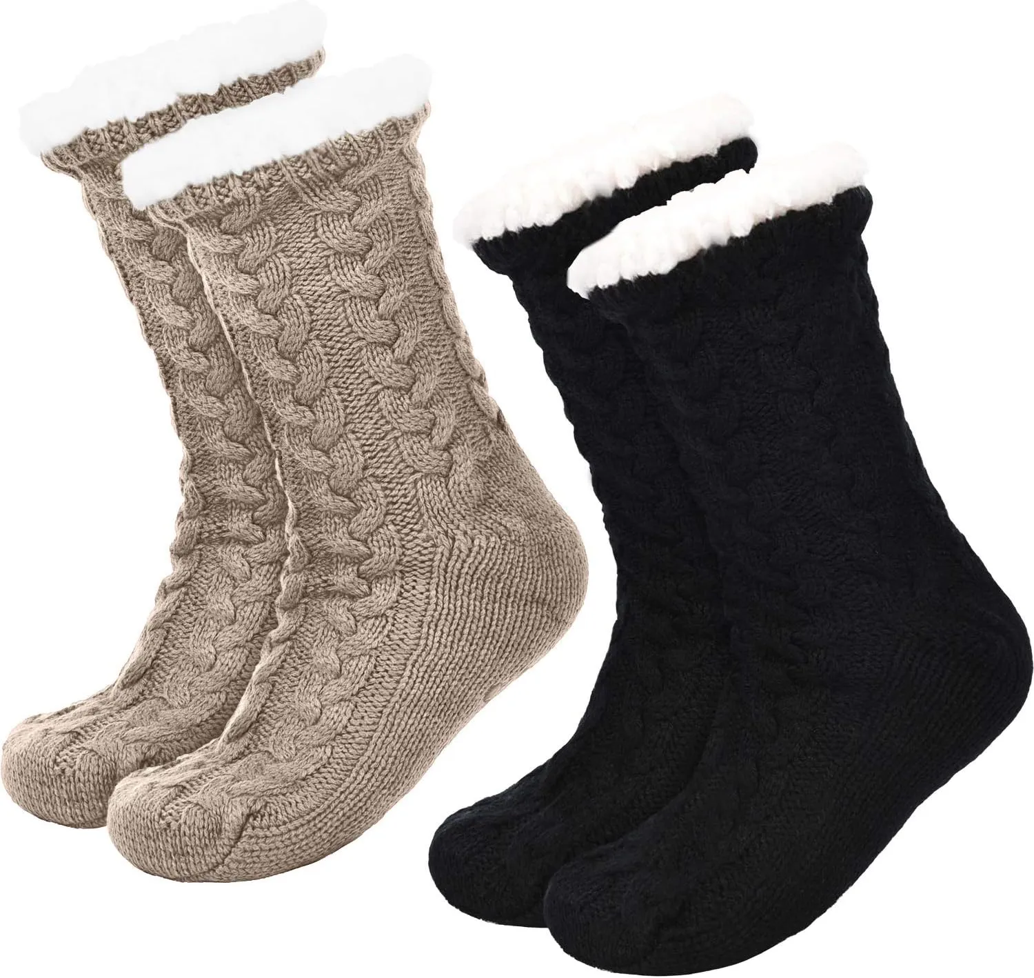 Boao 2 Pairs Women Warm Slipper Socks Christmas Fuzzy Winter Fleece Socks with Grippers Lined Non Slip Slipper Gift