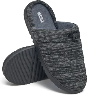 BORN Adjustable Quilted Puffer Scuff Slippers for Men, Adjustable Mens Slippers with Treaded Sole, Gifts for Him