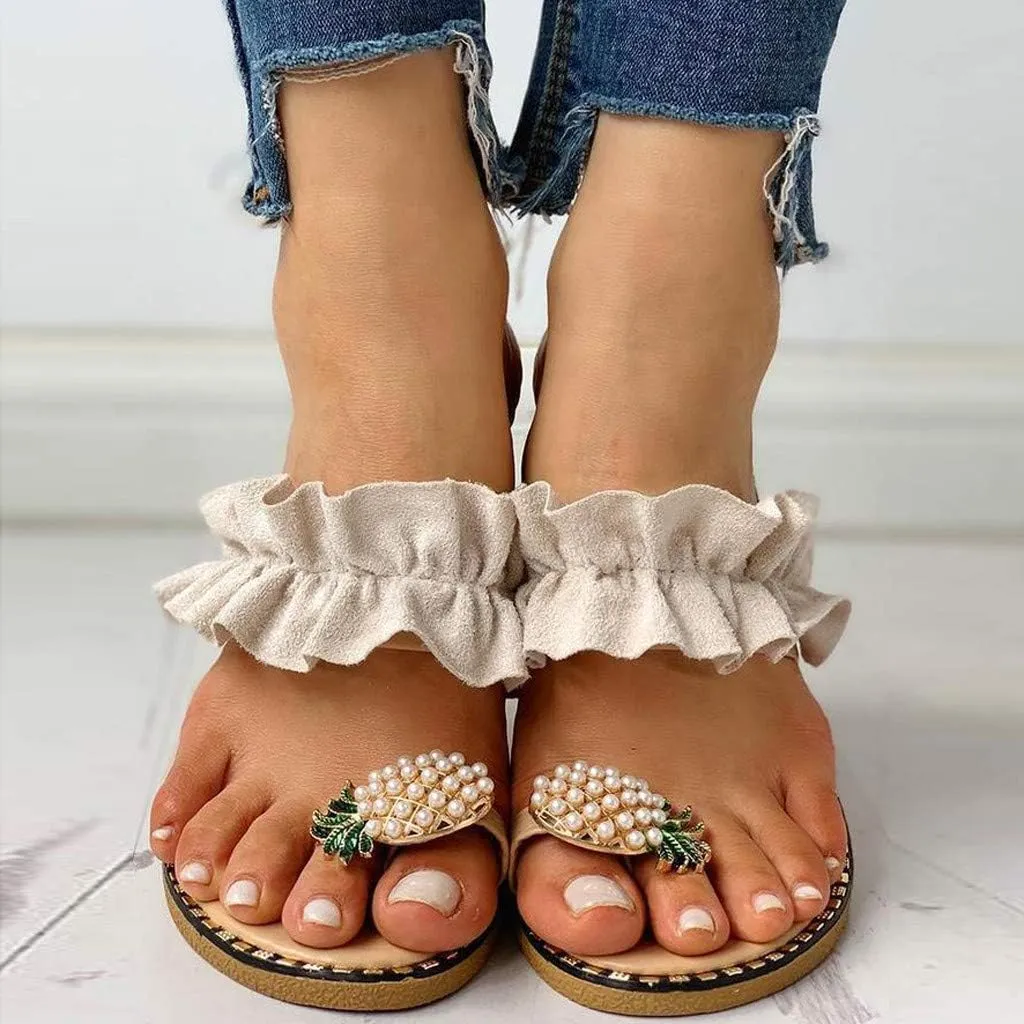 Bowknot Toe Ring Flat Slides for Women Casual Sandals Beach Shoes Boho Slippers Summer Slippers