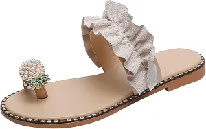 Bowknot Toe Ring Flat Slides for Women Casual Sandals Beach Shoes Boho Slippers Summer Slippers